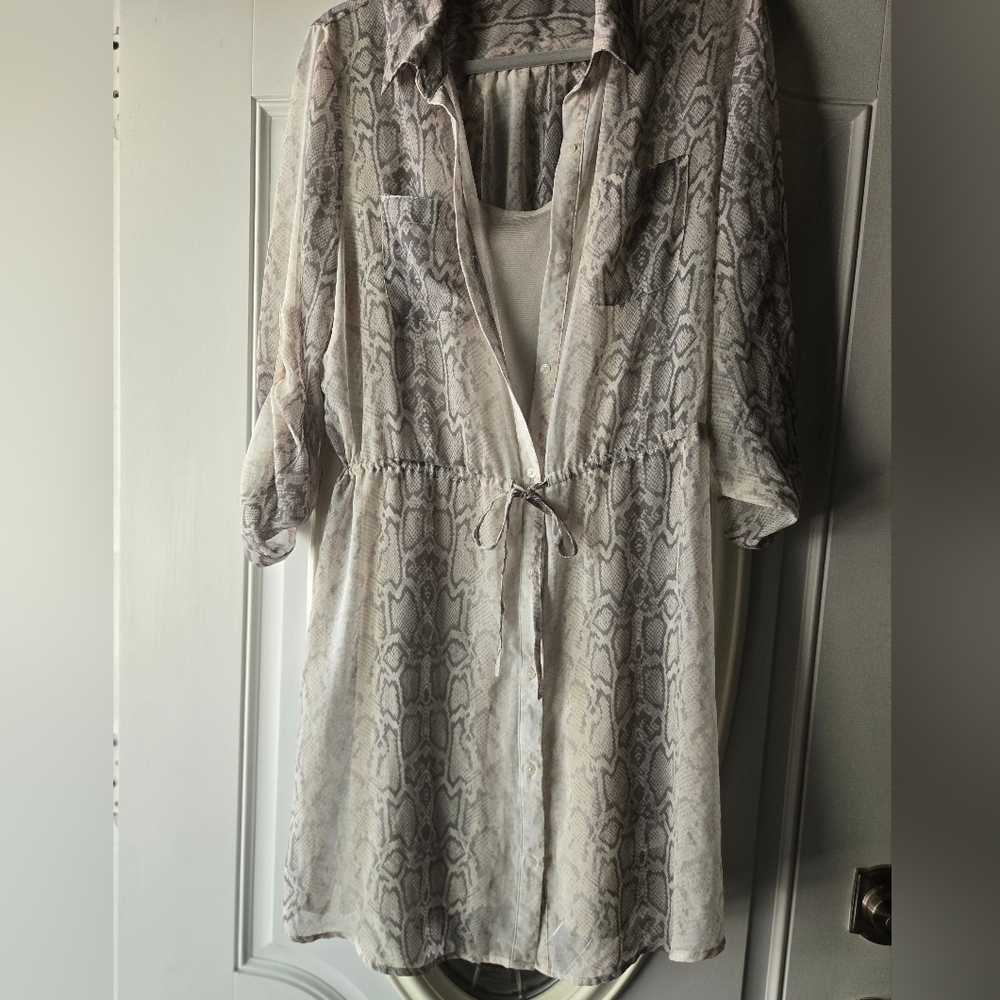 Old NAVY Snake Print Sheer Long‎ Sleeve Dress ~Large